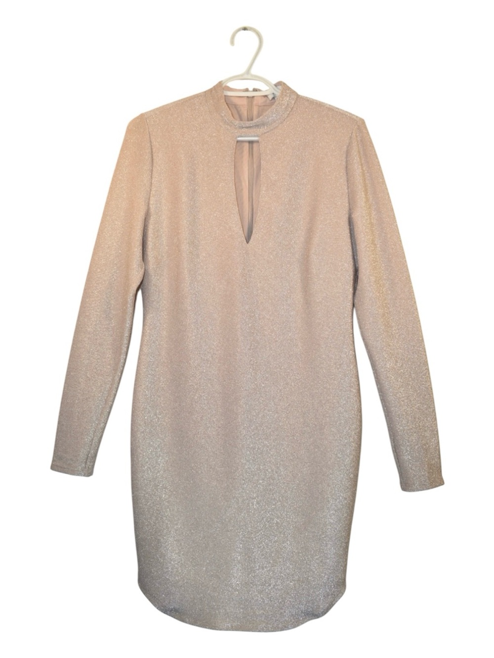 Forever 21 Sparkle Nude Long Sleeve Shift Dress